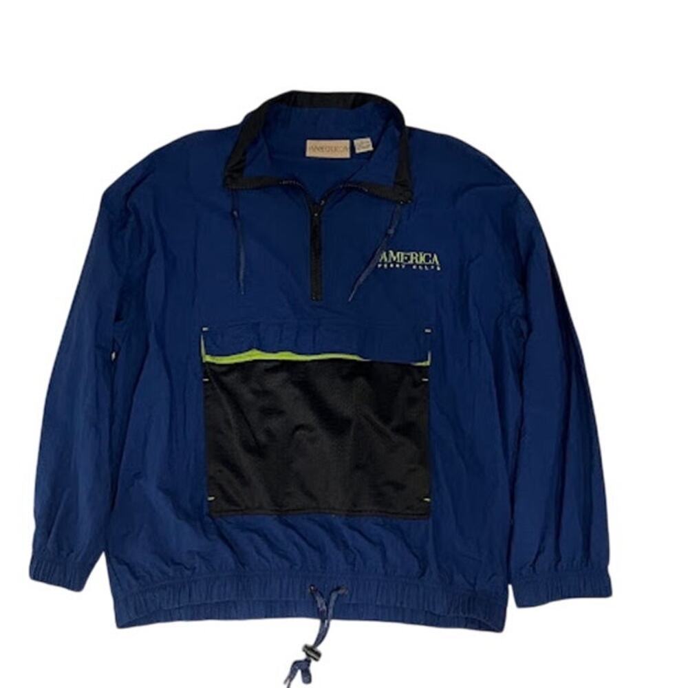 VTG Perry Ellis America Windbreaker Jacket Mens Quarter Zip 90s Y2K XL